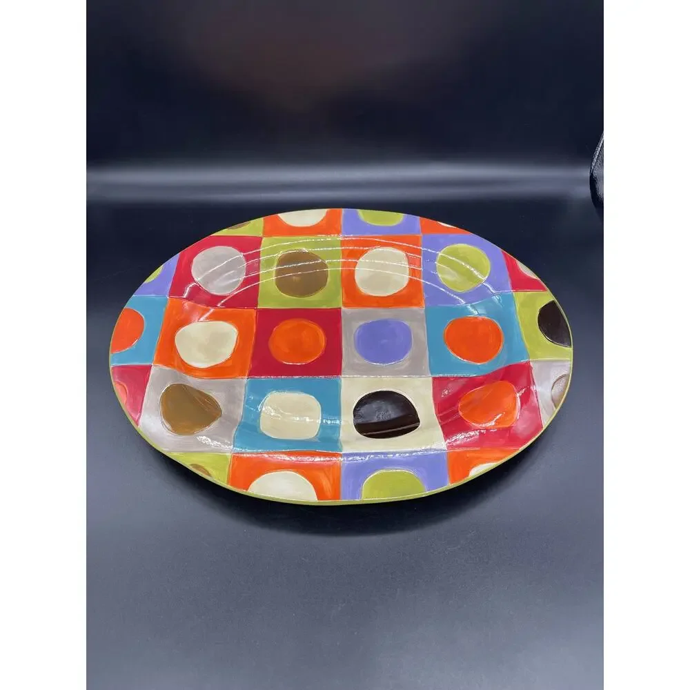 Pier 1 Urban Dot Hand Painted Earthenware Platter 16”